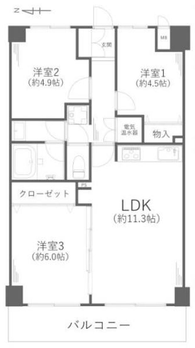 ダイアパレス杉田第3(3LDK) 6階の間取り図