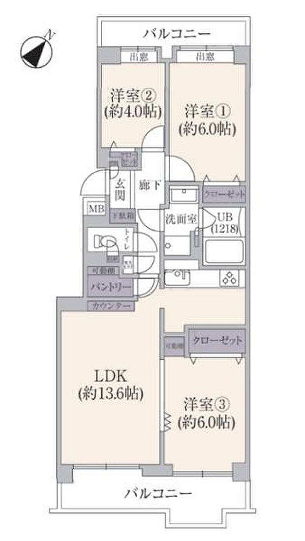 パークシティ本牧Ｈ棟(3LDK) 6階の間取り図