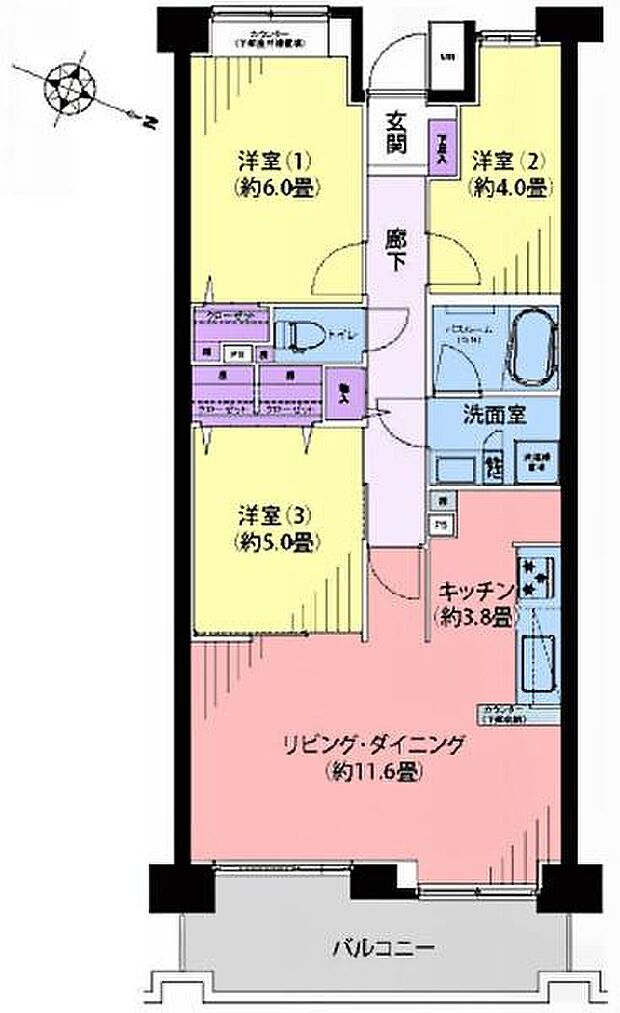 シティクレスト横浜上永谷壱番街(3LDK) 2階の間取り図