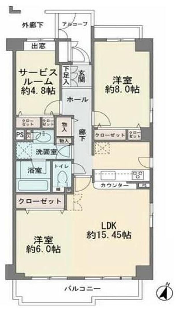 ハイツ川崎紺屋町(2SLDK) 4階の間取り図