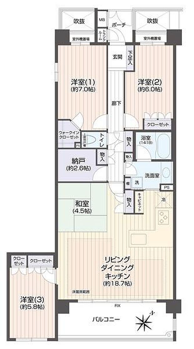 シティウインズ横浜三ツ沢公園(3LDK) 4階の間取り図