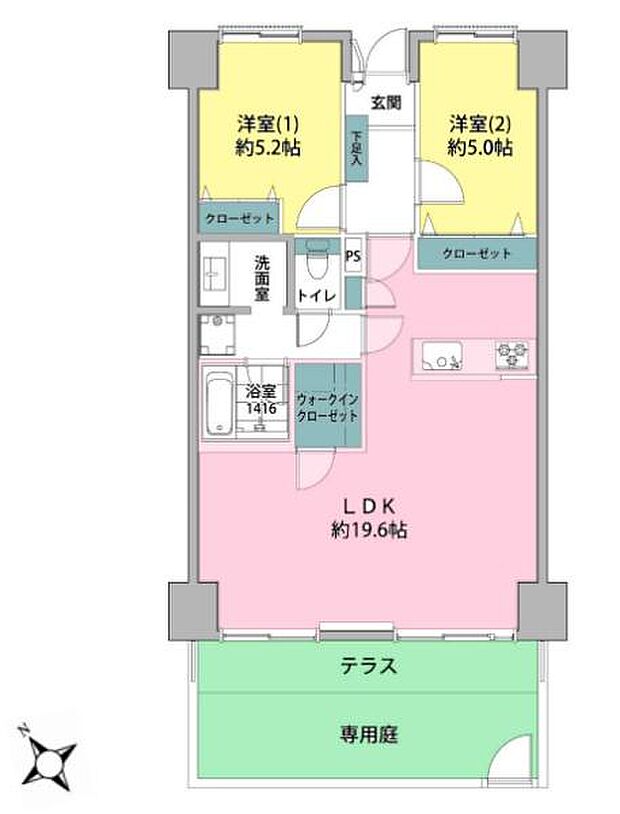 ハイムあざみ野(2LDK) 2階の間取り図