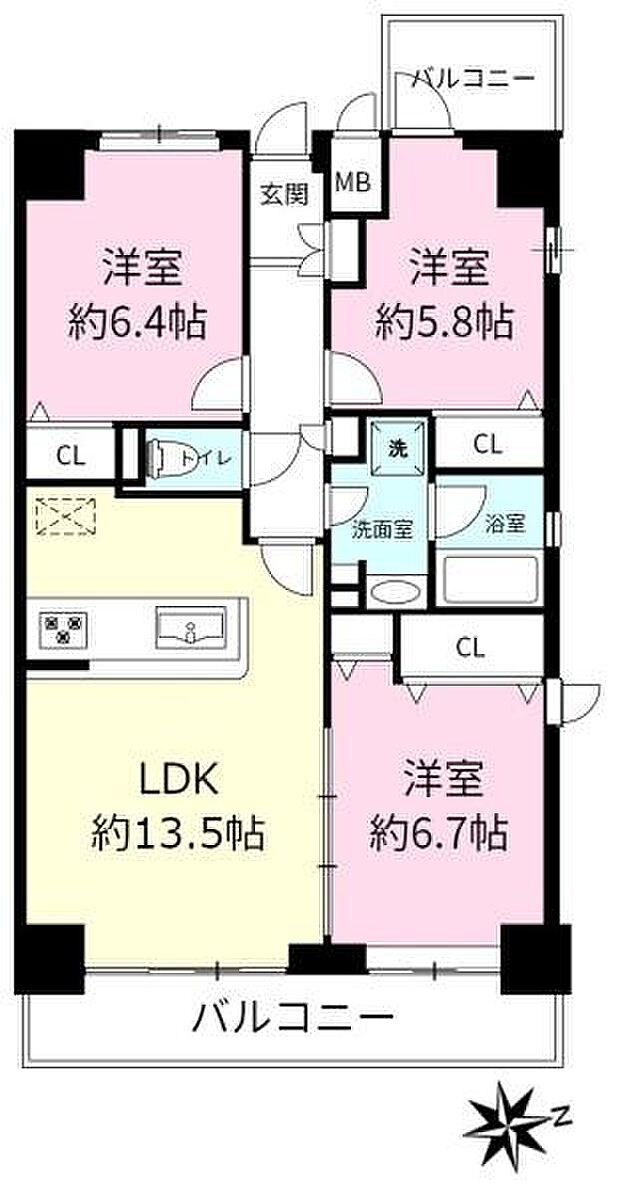 フォレストリア土浦　中古マンション(3LDK) 4階の間取り図