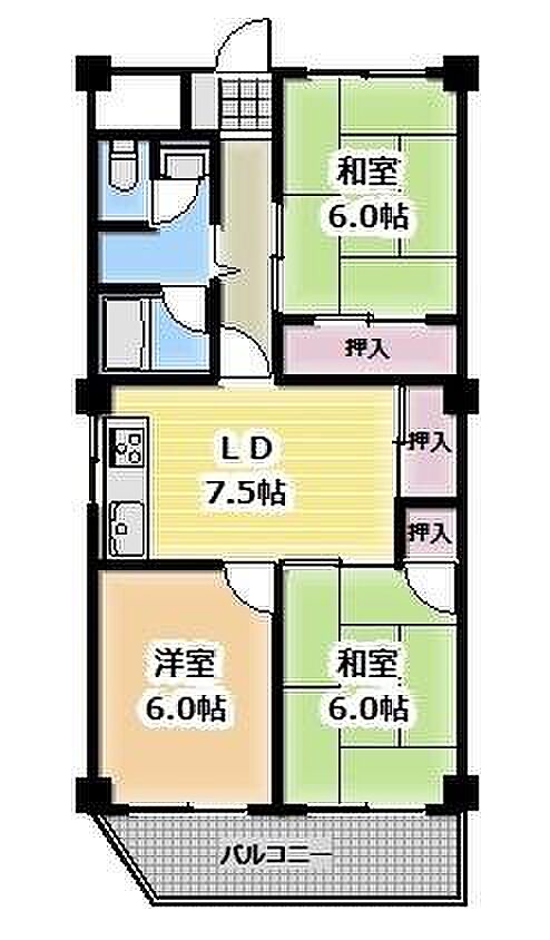 グランドハイツ本町(3DK) 5階の間取り図