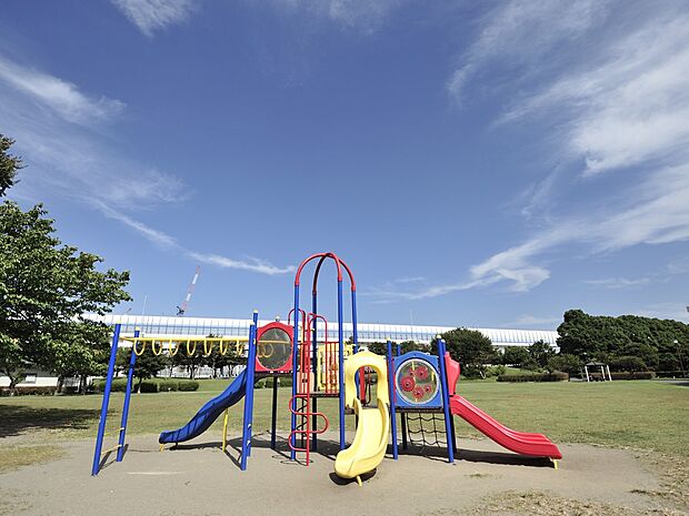 新杉田公園　1000m　野球場、テニスコート、ドッグラン、芝生広場などが整備された地区公園。   