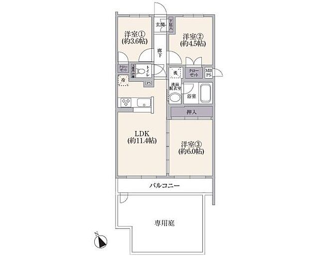 マイキャッスル川崎西(3LDK) 1階の間取り図