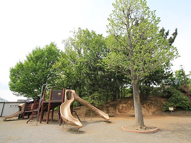 三王山公園　900m　お子様が走り回れる広場や遊具、深く涼しげな森林に囲まれた小広場などがあります。 