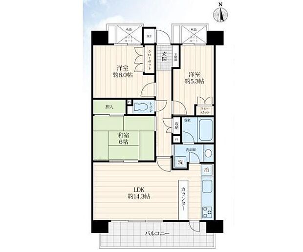 グランステイツ二俣川(3LDK) 6階の間取り図