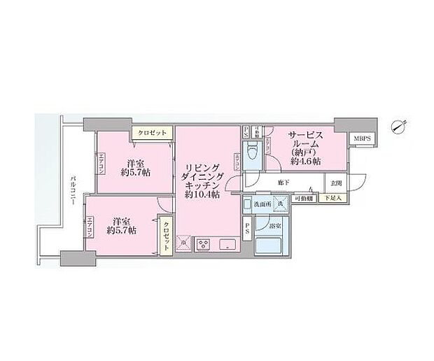 ホーユウパレス横浜羽沢(2SLDK) 5階の間取り図