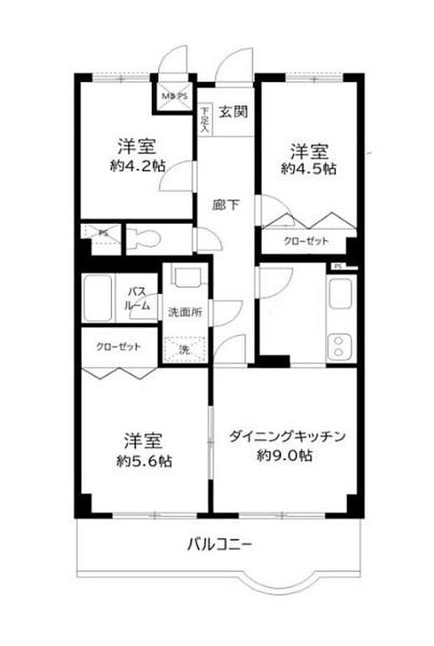 ライオンズプラザ浦和元町シティー(3DK) 5階の間取り図