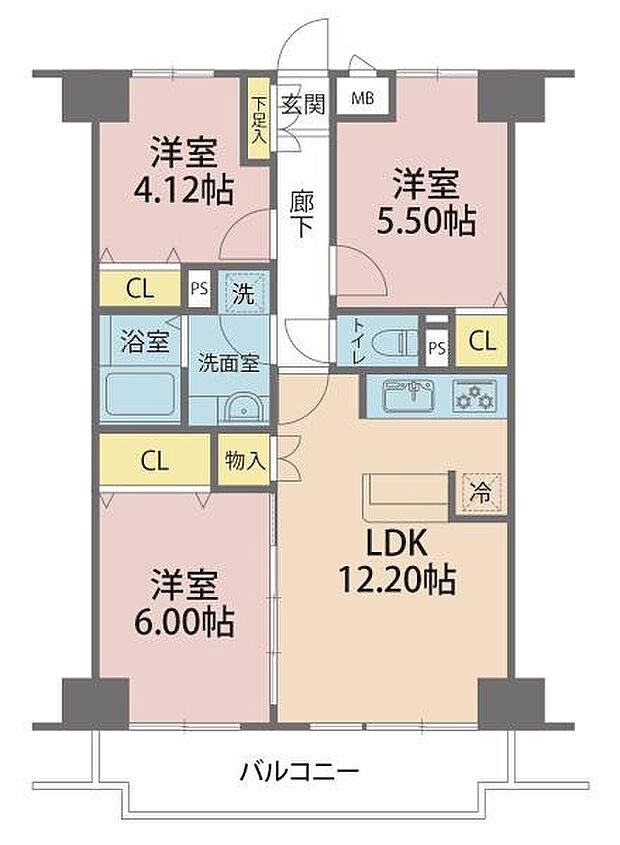 ライオンズマンション与野本町(3SLDK) 4階の間取り図