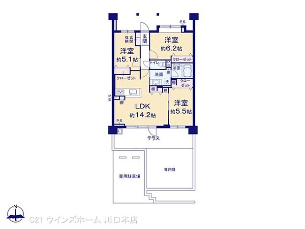 コスモシティ戸田グランキューブ(3LDK) 1階の間取り図