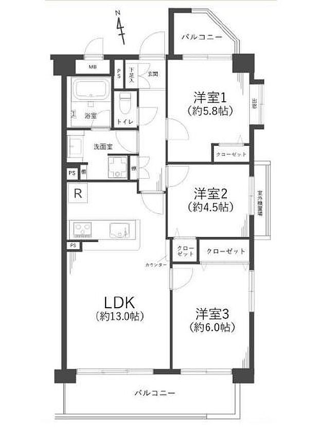 ベルドゥムール浦和(3LDK) 2階の間取り図
