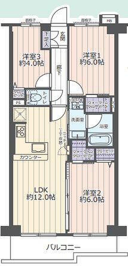 コスモ稲毛ロイヤルステージ(3LDK) 2階の間取り図