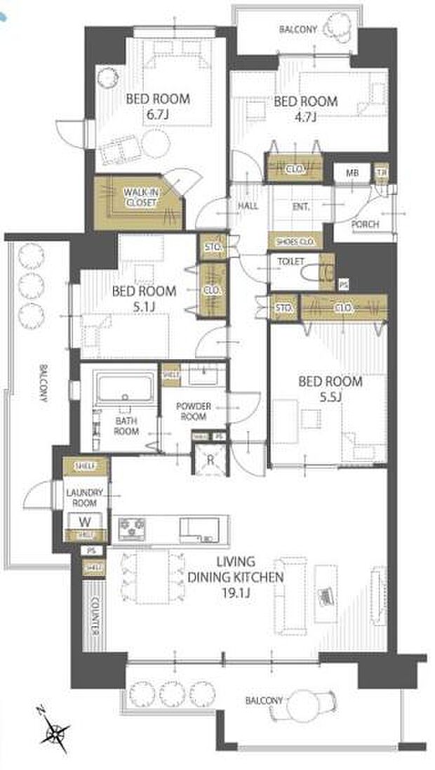 グリーンハイツ八千代1番館(4LDK) 4階の間取り図