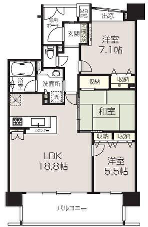 ライオンズガーデン稲毛海岸(3LDK) 3階の間取り図