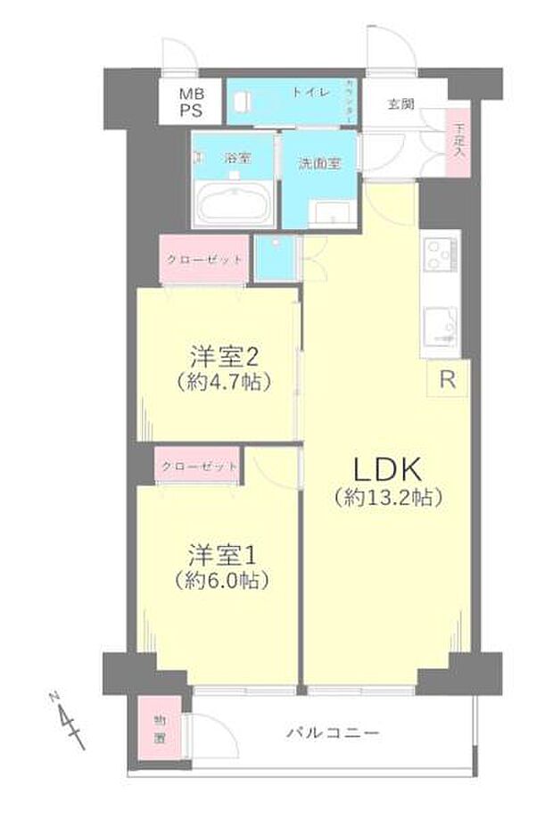 パークサイド船橋(2LDK) 10階の間取り図