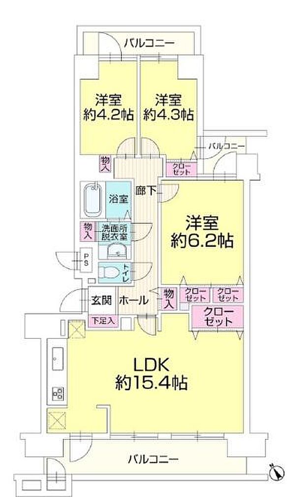 船橋ビレジ(3LDK) 4階の間取り図