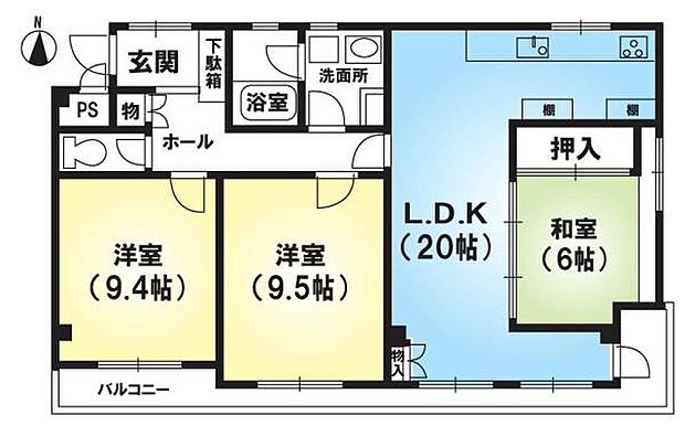 堺町ジュエリーハイツ(3LDK) 4階の間取り図