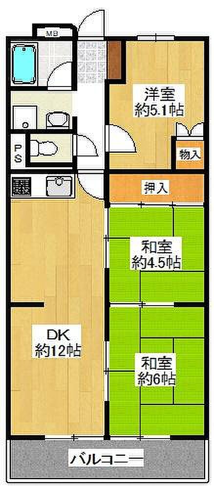 プレジデント東大阪第3棟(3DK) 3階の内観