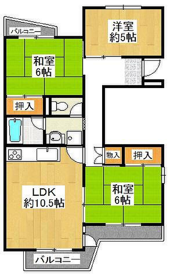 住道駅前住宅15号棟(3LDK) 3階の間取り図