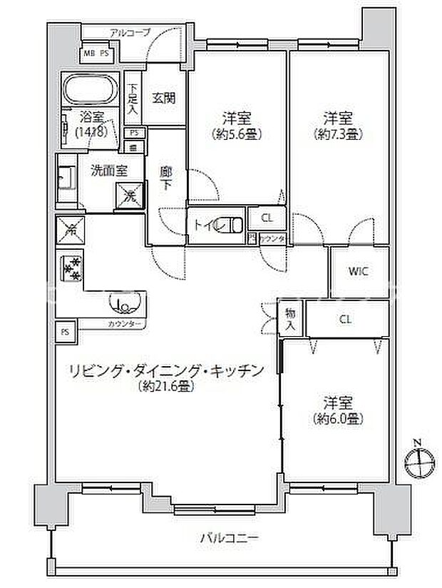 レクセルガーデン茅ヶ崎(3LDK) 5階の間取り図