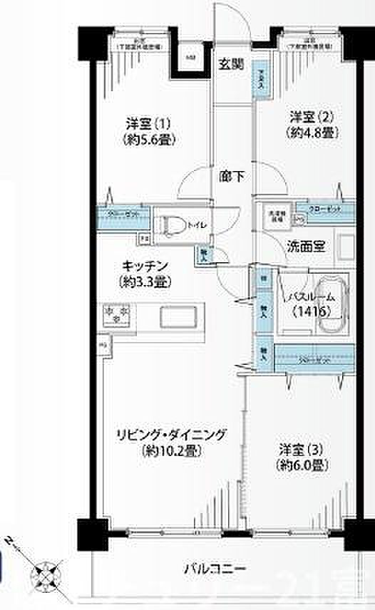マイキャッスル湘南辻堂(3LDK) 5階の間取り図