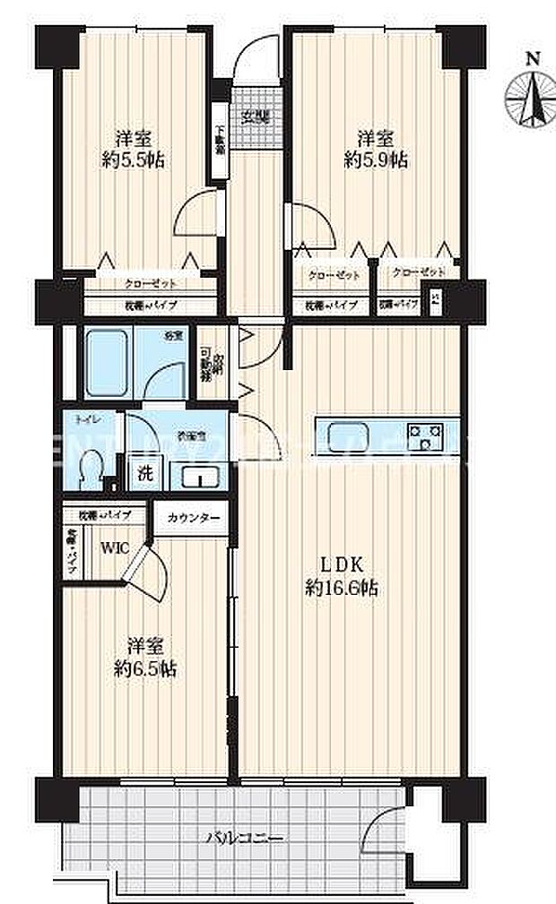 湘南台ブラウンハイム(3LDK) 2階の間取り図