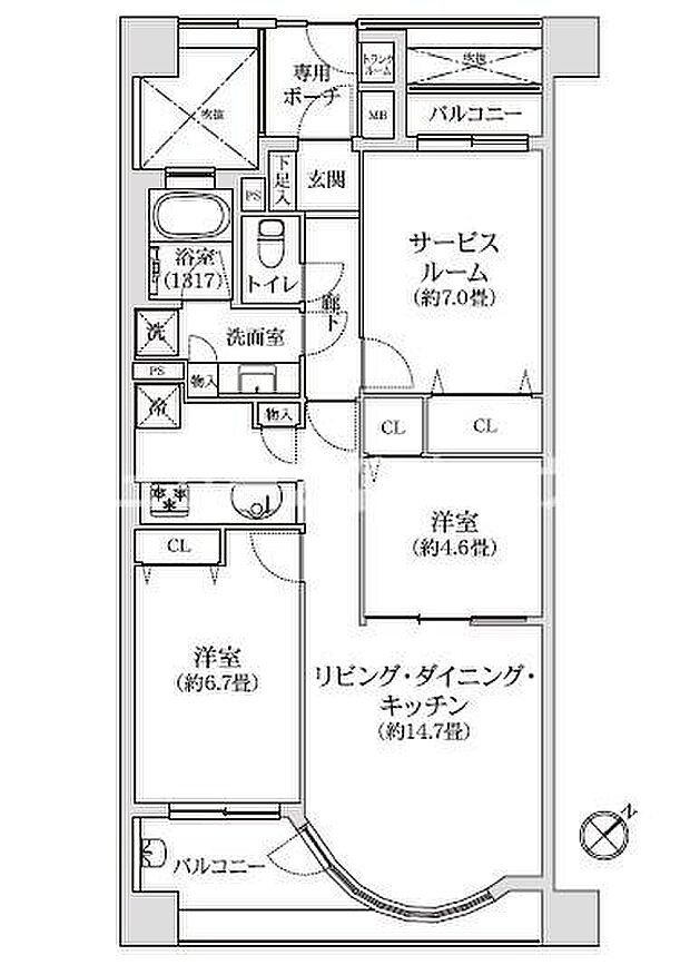ランドステージ茅ヶ崎オーシャンビュー(2SLDK) 2階の間取り図