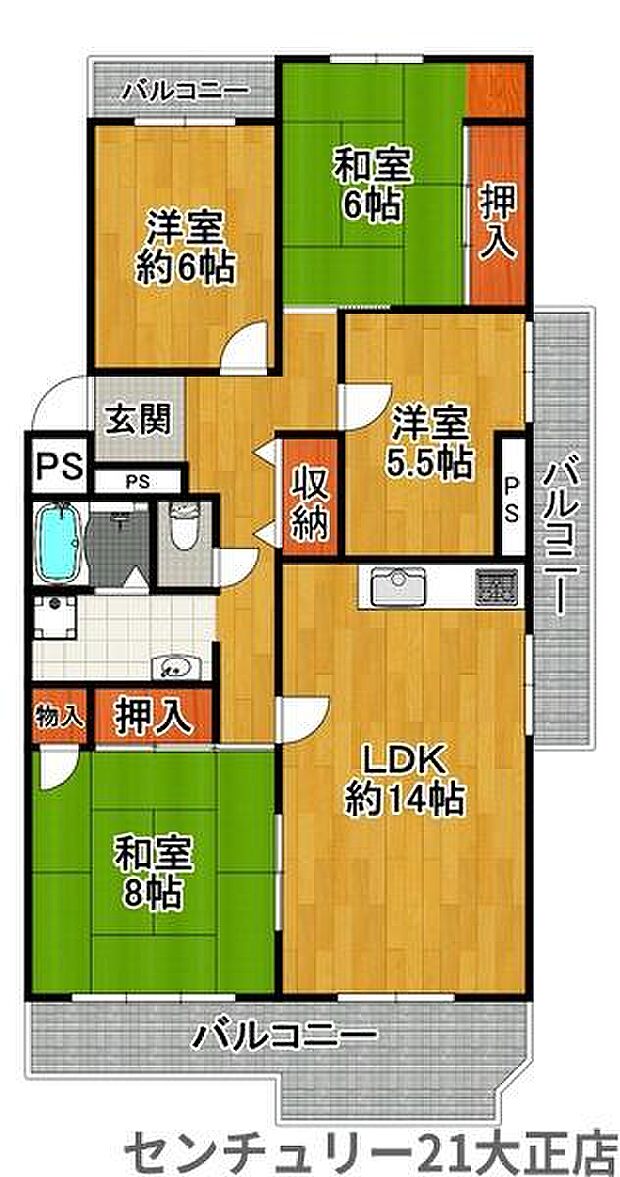 昭和山第2コーポ2号棟(4LDK) 6階の間取り図
