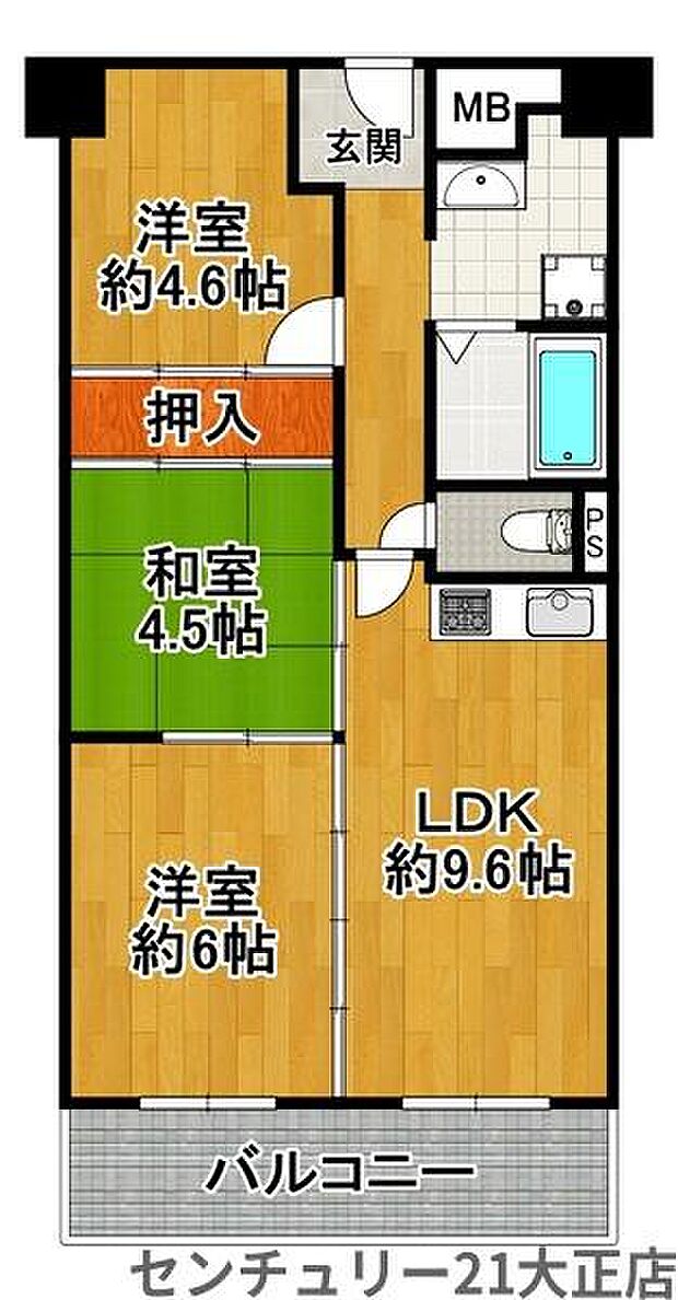 日商岩井泉尾マンション1号棟(3LDK) 8階の間取り図