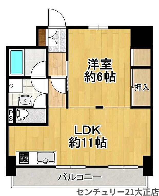 キャピタル西長堀(1LDK) 2階の間取り図