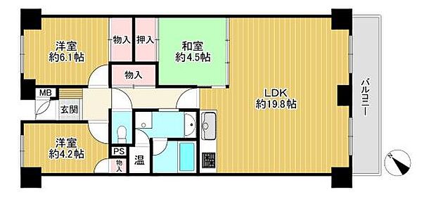 寝屋川サンハイツＢ棟(3LDK) 4階の間取り図
