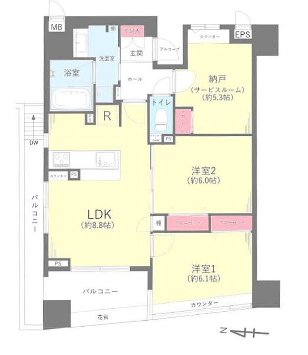 ル・シック千葉フロンテージ(2SLDK) 10階の間取り図