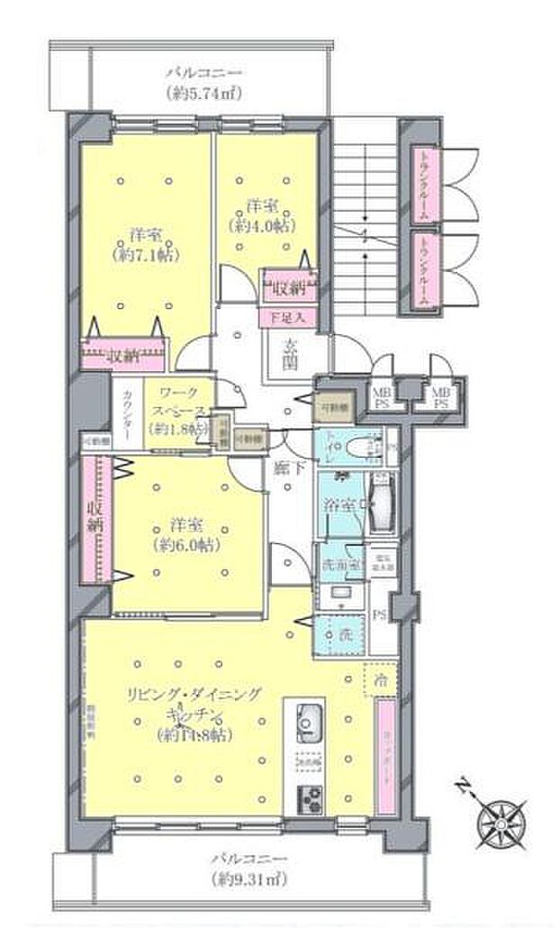 マープル津田沼スカイハイツＡ棟(3LDK) 3階の間取り図