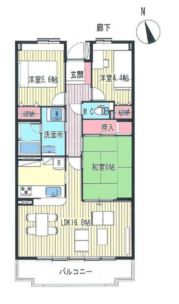 千葉北ダイヤモンドマンション(3LDK) 4階の間取り図