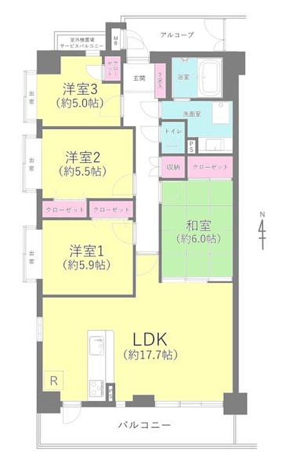 コスモ市川東アヴァンタージュ(4LDK) 4階の間取り図