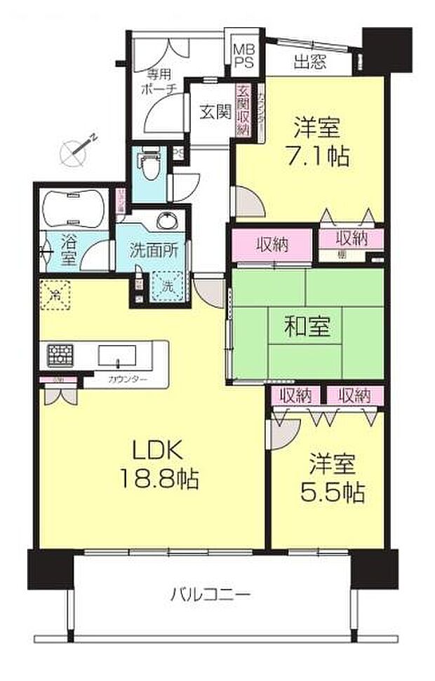 ライオンズガーデン稲毛海岸(3LDK) 3階の間取り図