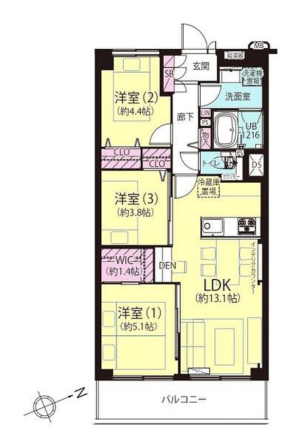 ルネ西船橋1号棟(3LDK) 8階の間取り図