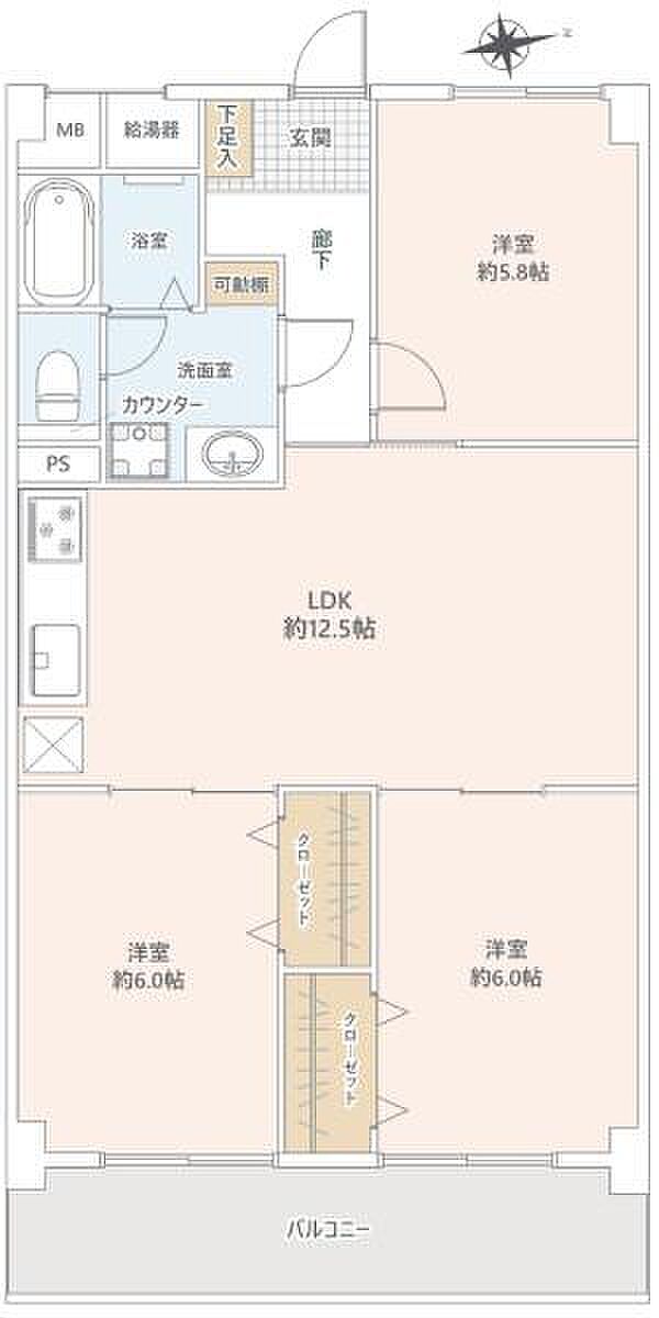 ユニライフ福島C棟(3LDK) 4階の間取り図