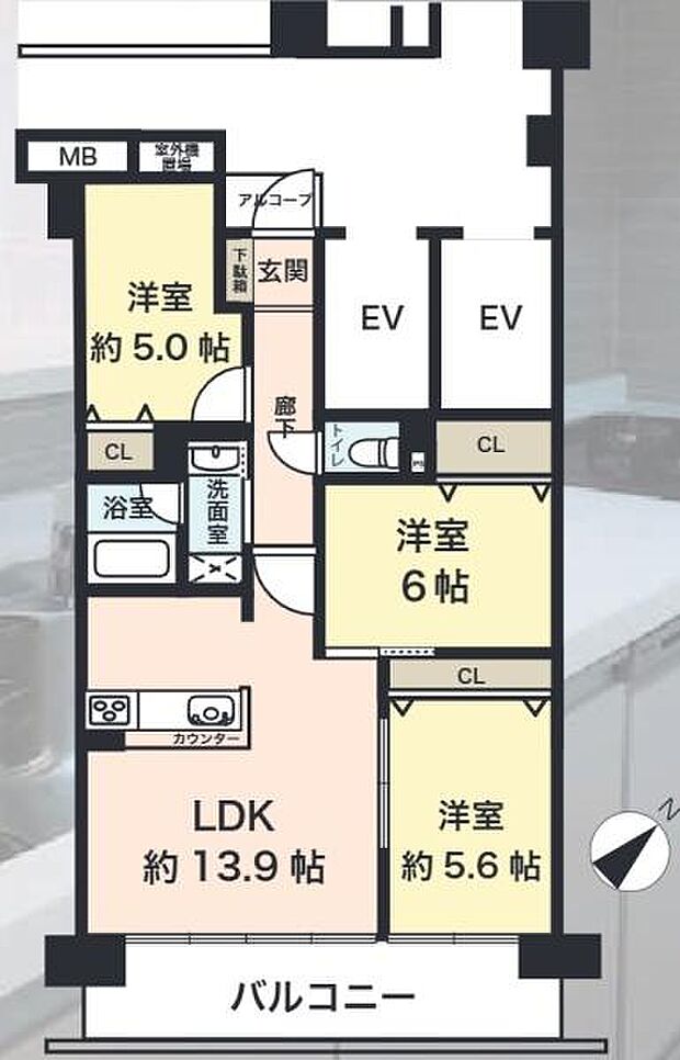 三国駅前アーバンコンフォート(3LDK) 2階の間取り図