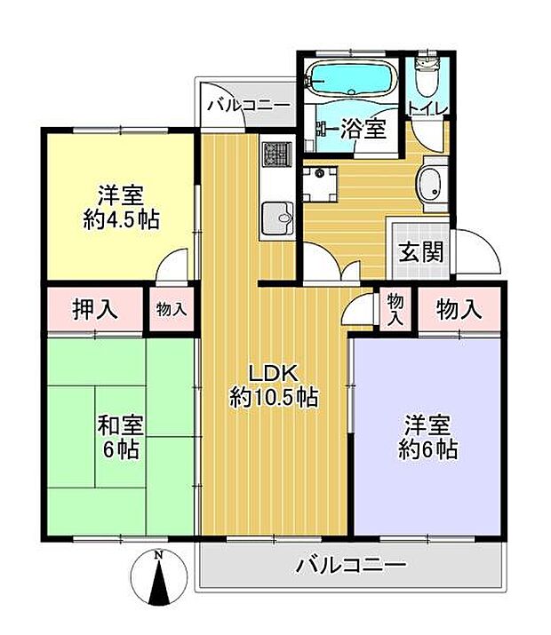 香里三井Ｉ住宅96号棟(3LDK) 3階の間取り図