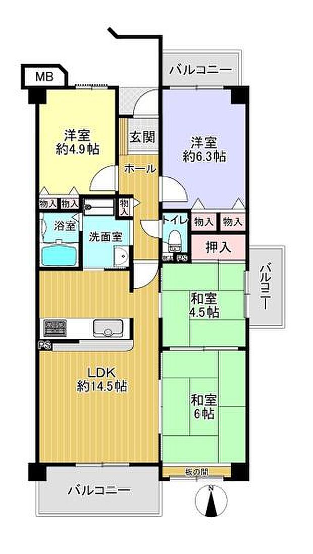 メロディーハイム樟葉東(4LDK) 3階の間取り図