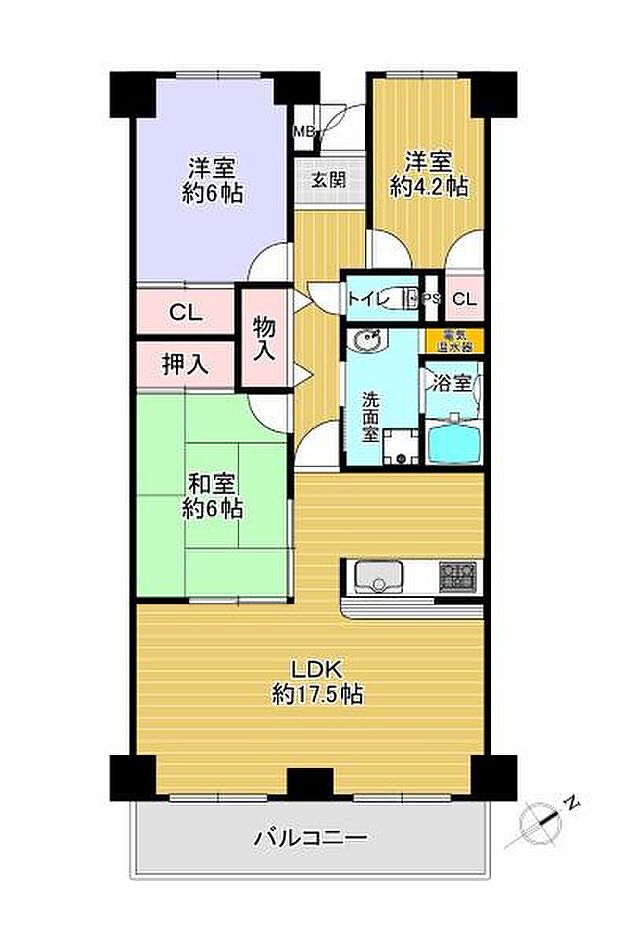 寝屋川サンハイツＢ棟(3LDK) 3階の間取り図