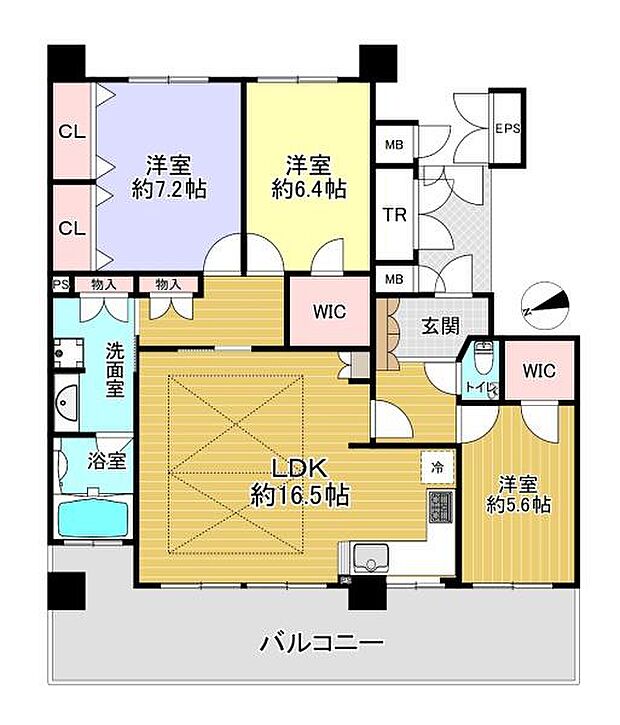 ロイヤルメドゥ香里園タワー(3LDK) 36階の間取り図