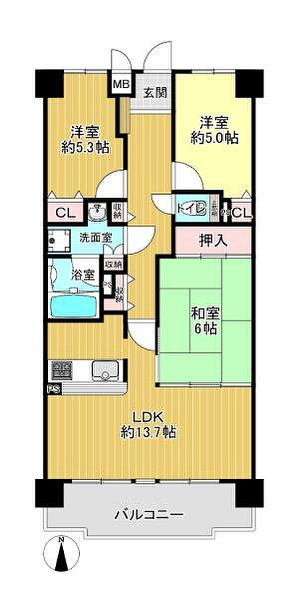 アンビエント枚方公園(3LDK) 3階の間取り図