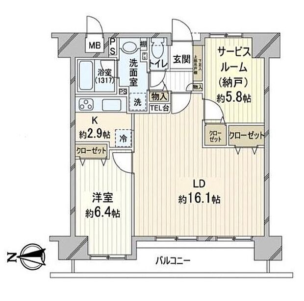 コスモ所沢グランステージ(2LDK) 12階の間取り図