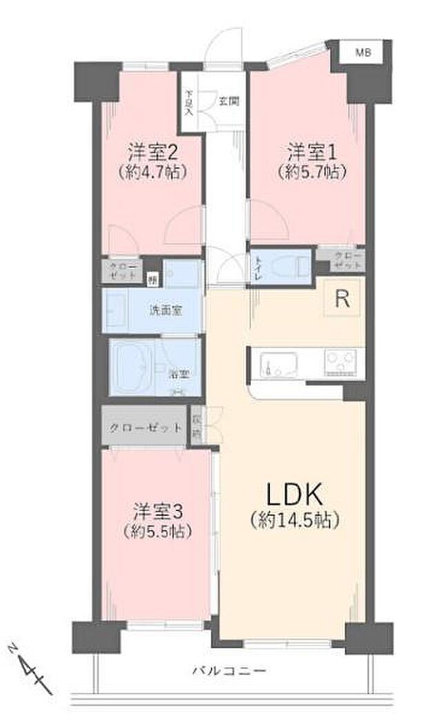 ベルシャトゥ武蔵藤沢(3LDK) 6階の間取り図