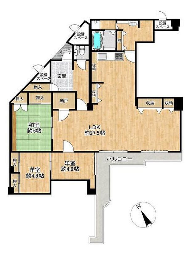 専有面積116.06m2を誇る棟内でも少ない広々とした物件です。家族団らんの場でもあるリビングは約27.5帖と圧巻の解放感！高層階8階部分の南東向きにつきバルコニーからの眺望・通風共に良好です。