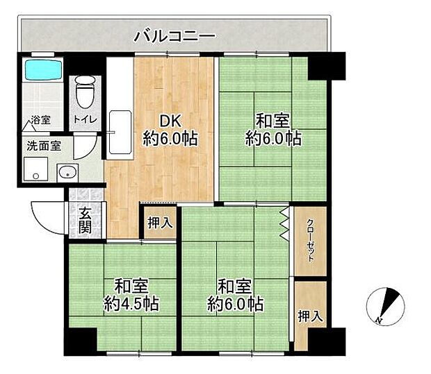 新北野第一コーポC棟(3DK) 4階の間取り図
